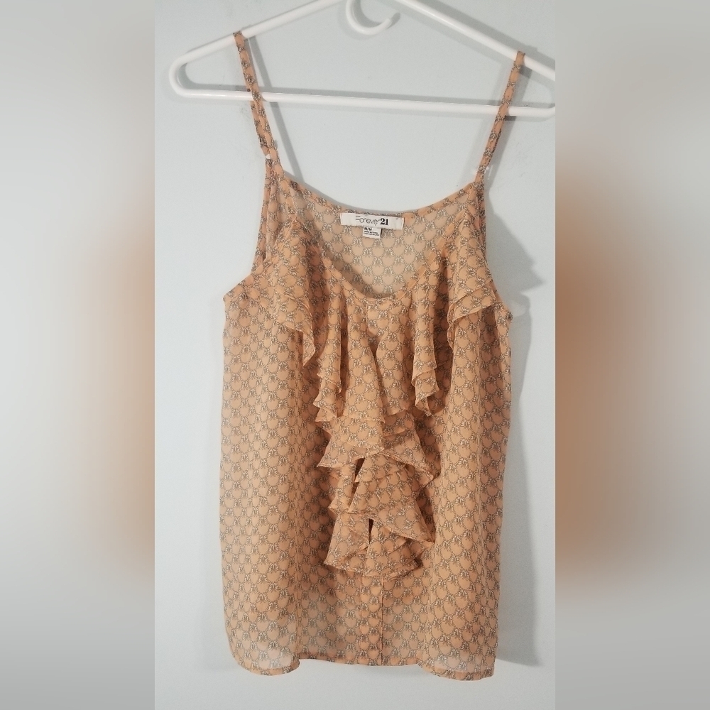 Forever 21 Sheer Ruffled Butterfly V-Neck Tank Top w/ Adjustable Straps. Size M.